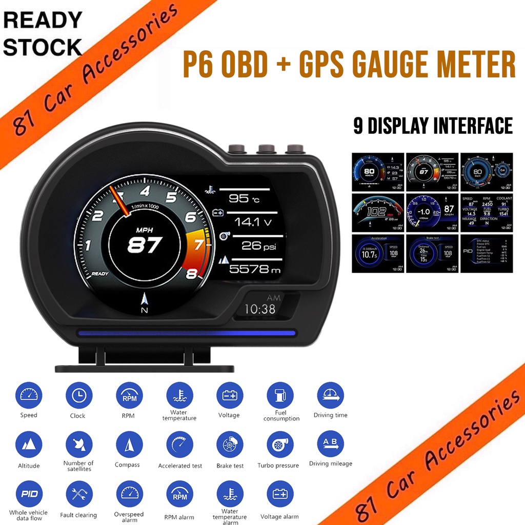 [81] Latest Version CBW P6 OBD+GPS OBD2 Meter Scanner Alarm Speed Gauge display Hud Meter Water
